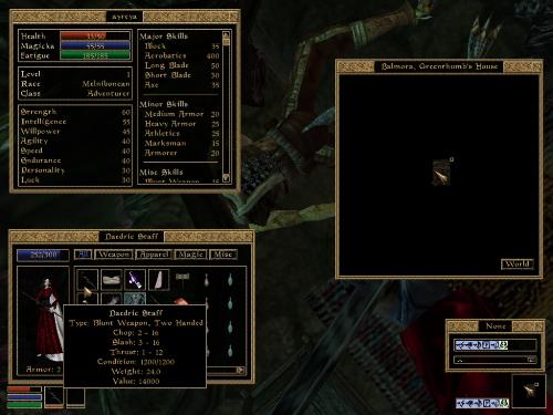 Morrowind Screenshots - Look at these brilliant pictures of my charecters:geldoir and gelodir AND SOME OF MY NEWEST CHARACTER gul du cott. So do you know that uploading morrowind screenshots are the best way to make money on mylot? Well if you want to know go to morrowinds root dictionary find the sentance: Screenshot enable=0. Turn this into Screenshot enable=1. Now this will allow you to be able to make morrowind screenshots! But now we have a problem! MyLot dosn't accept bitmap! Oh no! So go and get a program like irfanview! An you can turn them all into jpegs