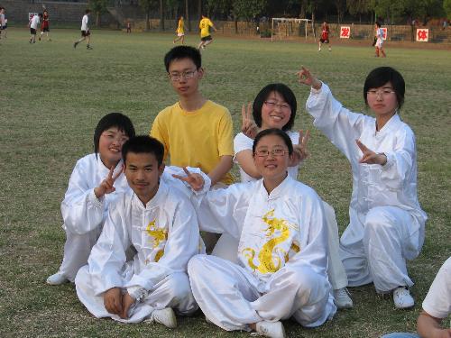 we were happy! -  after the shadowboxing match.we took photoes on the playground.
