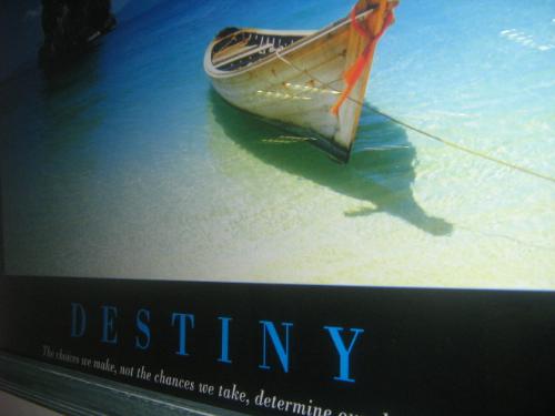destiny - a wall hanging in our office. something that is supposed to encourage every employee. underneath the word destiny, it says, "the choices we make not the choices we take determines our destiny."