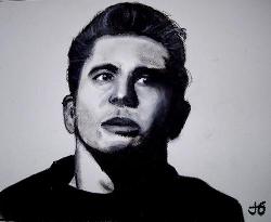 James Dean portrait - It is an oil pastel painting of James Dean, a highcontrast monochromatic one.