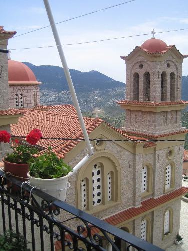 View from balcony, Arahova, Greece - This is a picturesque view from my Aunt's balcony in a mountain village of Greece, called Arahova.