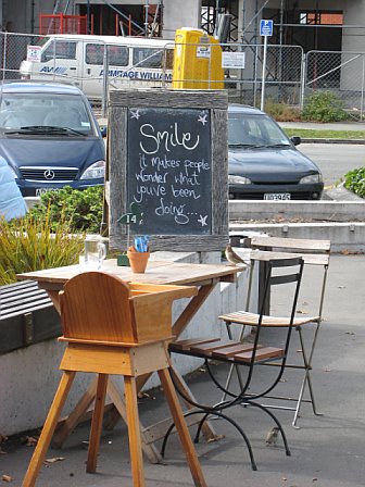 signboard at cafe - chalkboard sign at roadside cafe - sighted at christchurch. it made me smile!