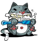 a cartoon cat brushes teeth - a carton cat brushes teeth