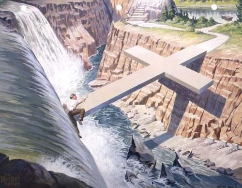 a picture of a man crossing the river - I think this picture is beautiful.