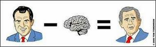 RM Nixon and GW Bush cartoon - Richard Nixon - brain = George W Bush