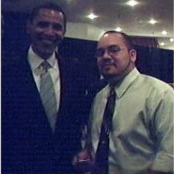 Barack Obama and I - Barack Obama and i during his visit to Davenport, IA. He was in town talking to Veterans.