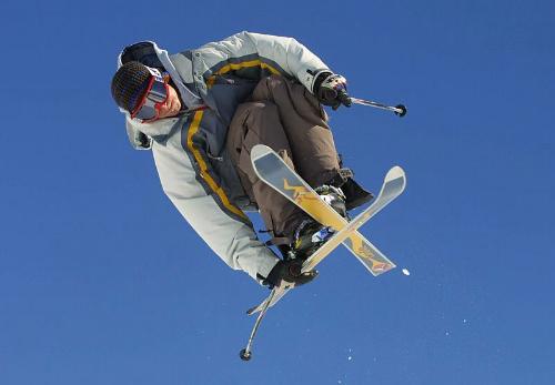 360 grab - Skier does 360 grab.