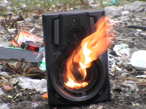 burning me ears! - this is my audio speakers that served as temporary shelter for rats. haven't used it for a while so the little critters thought it was on lease. haha!