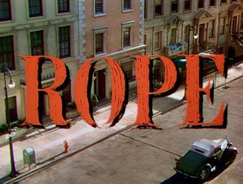Rope, an advert for the film - Rope is a classic Hitchcock thriller starring James Stewart. Synopsis: two young men kill prep-school friend, just for the thrill of it, and challenge themselves by inviting friends and family to their apartment afterward—with the body hidden on the premises. Hitchcock's first color film was shot in ten-minute takes to provide a seamless flow of movement, but it remains today what it was then: an interesting, highly theatrical experiment. Inspired by the real-life Leopold-Loeb murder case. Patrick Hamilton's play was adapted by Hume Cronyn and scripted by Arthur Laurents.