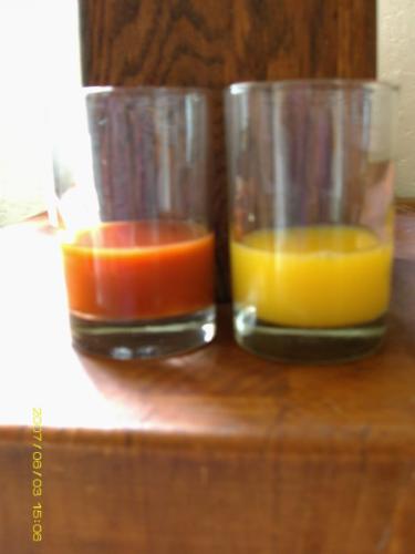 Vegetable or fruit for your days start?  - A glass of vegetable juice and a glass of orange juice. For taste and satisfying the palatte, which do you start your morning off with ?  sharing the light, Erica the Enlightenment Advisor M.A. Transpersonal Psychology Studies Counseling, Author & Artist  http://groups.google.com/group/Women-Nature-Health