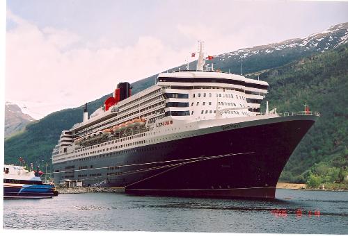 Passenger liner - MS Queen Mary docked in Flåm in Norway.
