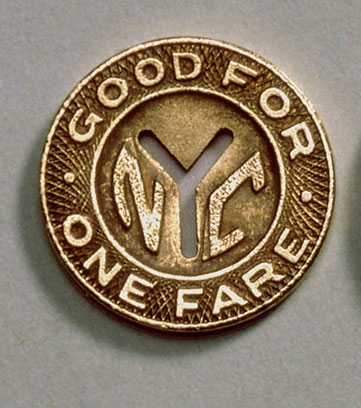 New York City subway token - Almost extinct, these tokens were used as payment for a one way ride on a New York Subway