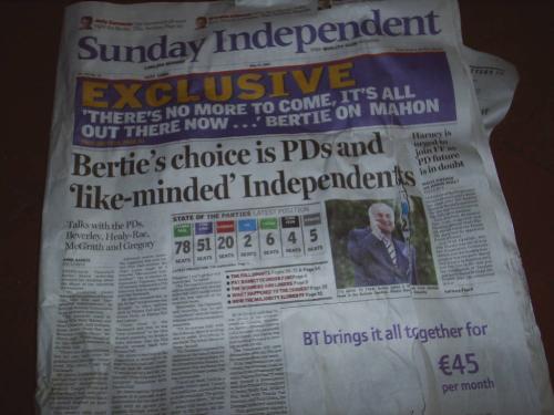 The Irish Independent - Here is a copy of the mopst recent edition of the Irish Independent Sunday edition. Hot off the press!