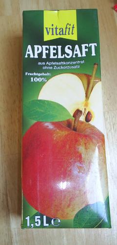Juice - Here is a jug of apple juice from Lidl. We drink it nearly every morning for breakfast. This is the unsweetened variety.