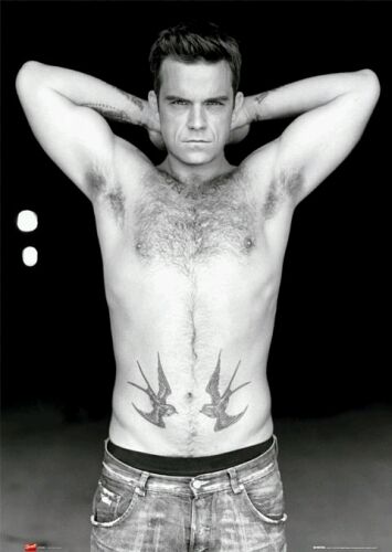 Tatoo - Robbie Williams with tattoo of 2 birds.