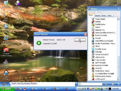 About Viewbar - Here's the'About' box, which displays version and copyright information. I brought my screen resolution as far down as it would go, so you could see the viewbar at the bottom. It's there.