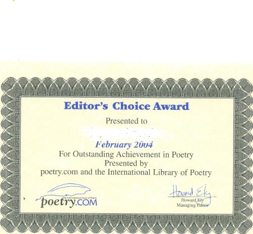 An Award - This is one of the two awards that I received from Poetry.com for my work.