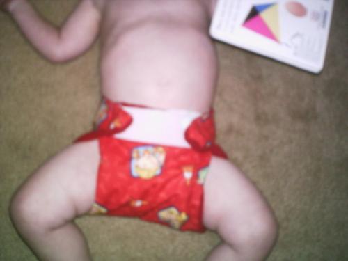 Red Bob the Builder Diaper - Boy in a red Bob the Builder diaper.