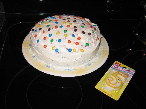 Happy Birthday - This is a picture of a cake I baked for my son's fifth birthday. I bake cakes for everyone's birthdays every year and, when I don't, they think something's wrong. They prefer these cakes over store bought or bakery cakes, so that's always made me feel good.