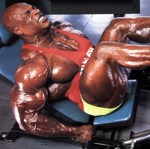 Doing his legs .......inclined leg press  - Well tha's his warkout :)