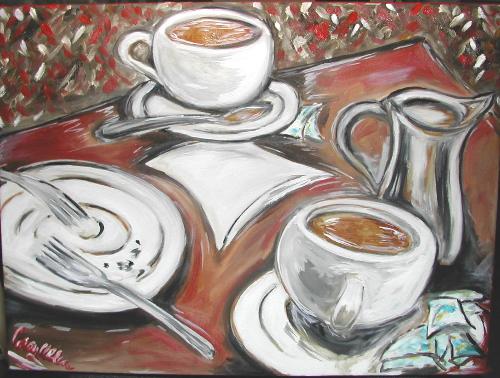Loving coffee - Someone loves so much coffee that paint a breakfast with a lot coffee.