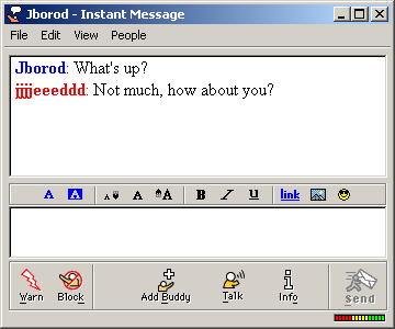 AOL AIM Chat Window - One of the basic AOL AIM chat windows that allow users to communicate with each other when logged on to AIM.