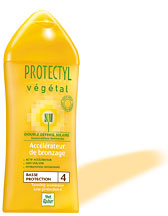 Tanning accelerator low protection SPF4 - Last days in the sun? Accentuate your pretty tan... Enriched with an accelerating ingredient, this formula intensifies tans and adds a pretty golden asppect to your skin. Genuine skin care, it instantly hydrates your skin while ensuring a low SPF4 protection for medium or dark complexions. Hydration of the outer layers of the epidermis.