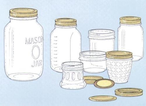 Mason Jar Illustration - Showing various sizes and shapes of Mason Jars