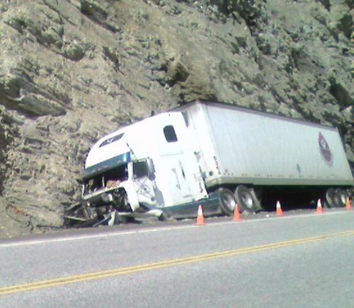 Accident in the rockies - This is a photo of a transport the crashed into the mountain near Salmon Arm BC.