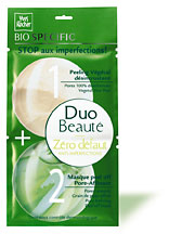 Duo Beauté Zéro Défaut - Fed up with imperfections? 1. Peeling Végétal, thanks to its exfoliating micro-particules, it eliminates all the little rough patches on your skin; 2. Masque Peel Off Pore-Affinant diffuse tannins and botanical flavonoides, which tighten pores and refine your skin texture!