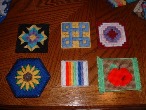 Plastic Canvas Coasters - Some of the coasters I like to make.
