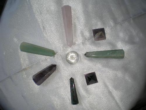 Crystals - there are few crystals in photo: amethyst, rose qurta, white and green quarts, etc.