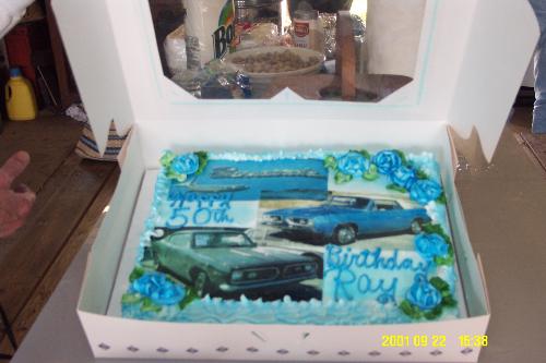 50th birthday cake - The cake has a picture of a 67' barracuda. My husband has been restoring it. He's still got a lot of work to do before it's on the road.