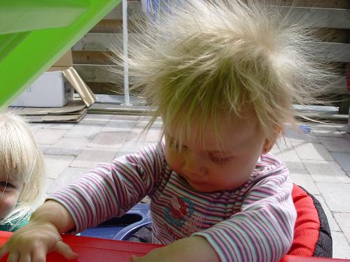 funny hair - this is how she looks when she touches plastic things!