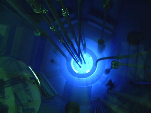 inside the reactor - a view inside the reactor, the blue light is caused by cerenkov effect