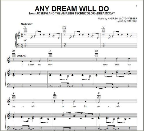 Any Dream Will Do - Sample music sheet of the song "Any Dream will Do"