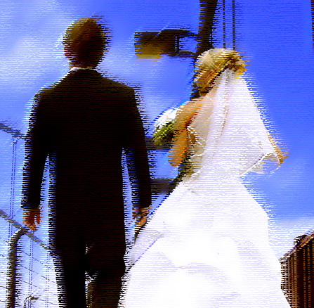 wedding - wedding couple walking over the bridge