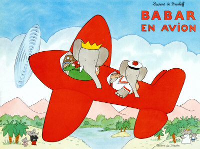 babar - Babar flying with him son.