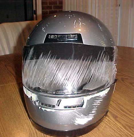 helmet - a full face helmet, prevented possible injury to is wearer.