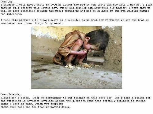 don't waste food - please read the message on photo, be inspire. there are so many childrens who r not taking food for once in a day. so, don't waste food.