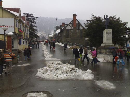Snow on the road - This is a picture of an old, heritage town after snowfall. 