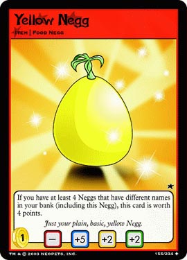 Neopet Trading Card: Yellow Negg - One of the many cards that you can collect and trade in the Neopet TCG packs.