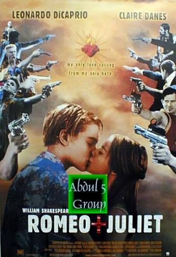 Romeo and Juliet - Noted changes   * Instead of swords, the characters weild guns with fictional brand names like 'Sword 9mm' or 'Dagger'; Lord Montague's 'Longsword' is a South African MAG-7 shotgun.  * In the initial scene, the lines of the Montague and Capulet servants are swapped, until Tybalt enters the scene.  * The prince is renamed 'Captain Prince'. Instead of being Prince of Verona, he is the Chief of the Verona Beach Police Department, and either drives or flies an armed helicopter. His relationships to Mercutio and to Paris (called 'Dave Paris' in the movie) are removed from the film.  * Mercutio's 'Queen Mab' is an ecstacy like drug in the form of a pill that Romeo takes before attending the Capulet party.  * Although most of the fights are done with guns instead of swords, Mercutio's death comes when he is stabbed by Tybalt with a large shard of glass on the beach.  * Instead of chasing Tybalt on foot, Romeo and Tybalt engage in a car chase. Romeo crashes out Tybalt's car by the central fountain of the city, after which they fight to Tybalt's death.  * Mantua is depicted as a desert-like hinterland.  * The dialogue of death scene of Romeo and Juliet is moved around so that Juliet wakes as Romeo drinks the poison, he realizes she's alive too late, she kisses him to try to intake the poison from his lips, he says 'with a kiss, I die.' and he dies beside her. Juilet then commits suicide with Romeo's gun.