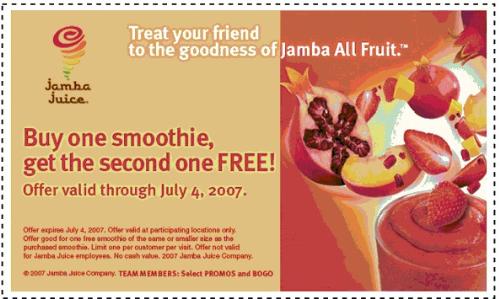 Buy 1 Get 1 Free Jamba Juice (US Only) - Jamba Juice Special: Buy 1 Get 1 Free till July 4th.