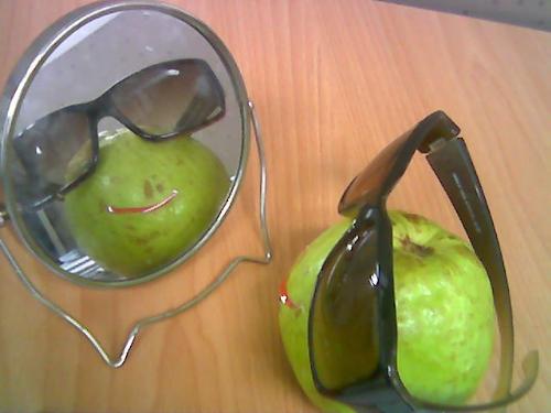 mr. guava at the mirror - mr. guava smilin at himself thru a mirror...
