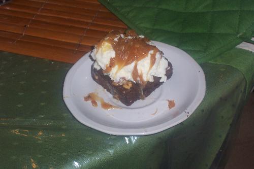 Caramel Brownie Sunday - I used a walnut fudge brownie from Target, warmed it up in the oven and then topped it with vanilla ice cream and dulce de leche caramel. Very good!