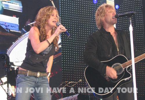 Jon and Jennifer Nettles in Atlanta, GA - This is a photo of Jon Bon Jovi and Sugarland's Jennifer Nettles at a concert on January 2006 at Philips Arena in Atlanta, Georgia.