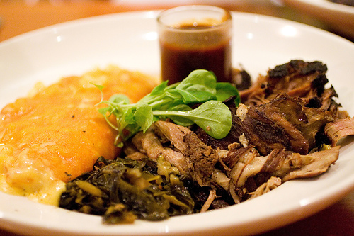 pork - shredded meat with leafy veggies