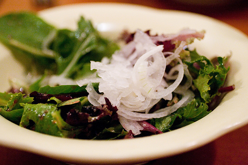 salad - leafy salad with some shredded radish on the side
