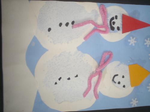 pictures of snow men  - i now have a whole portfolio of primary school art from my daughter, hope you like it lol